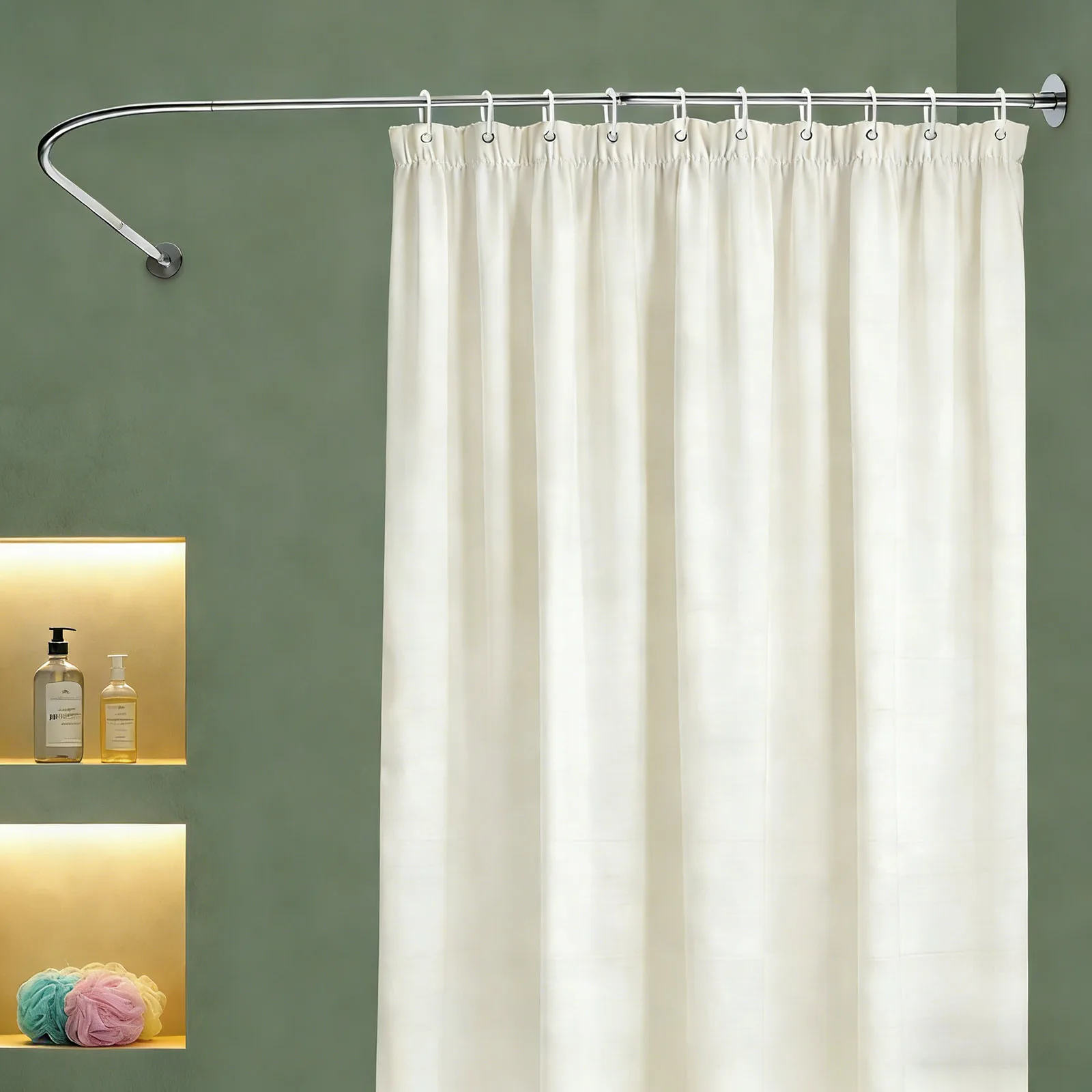 Wandmontierter, galvanisierter S-förmiger Duscharm, L-förmige Duschvorhangstangen, ausziehbar, für Eckbadezimmer, platzsparend, verstellbar