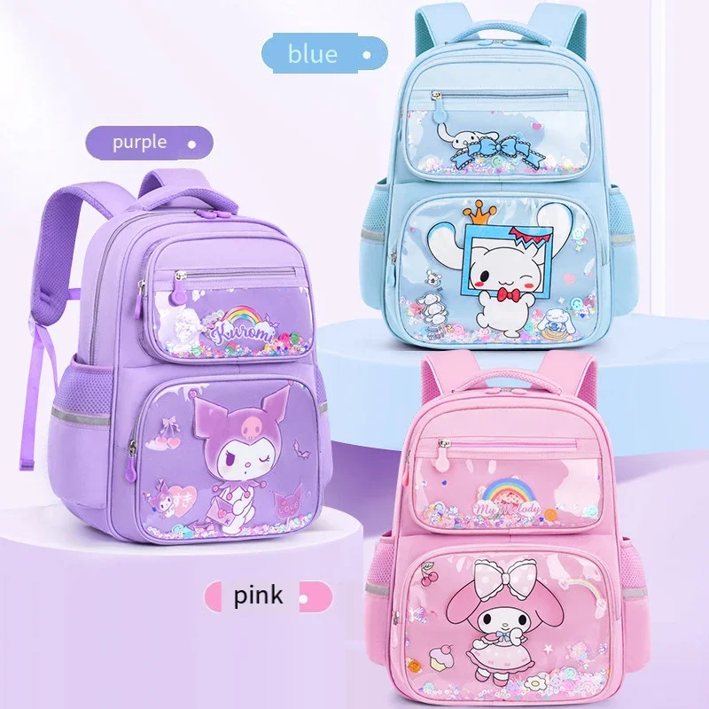 Kuromi Kinderrucksack, Hello Kitty's neue Cartoon-Schultasche, niedliche Mädchentasche, die beide Schultern bedeckt und die Wirbelsäule abdeckt, Oxford-Stoff, Cartoon