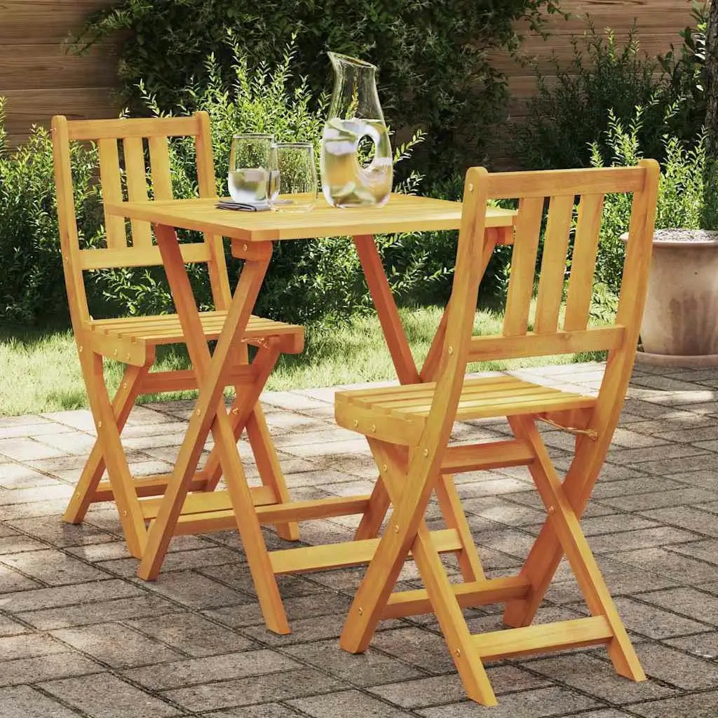 Massivholz-Bistro-Set, 3-teilig, brauner Esstisch und Stühle aus Akazienholz für die Dekoration von Hausgarten und Außenbereich