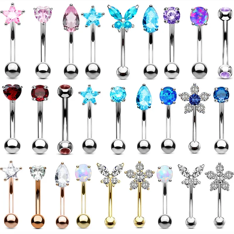 3PCS Blume Augenbraue Barbell Piercing Set Zirkon Gebogene Barbells Piercing Pack Herz Ohr Rook Ohrring Stud Bars Augenbraue Ring Lot Image