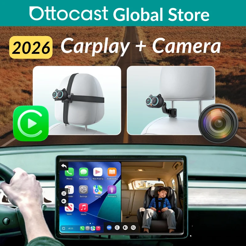 OTTOCAST Cabin Care Kabelloser CarPlay-Adapter Babykamera 1080P HD 150° ° Weitwinkel-Nachtsicht-Echtzeit-Rücksitzmonitor Image