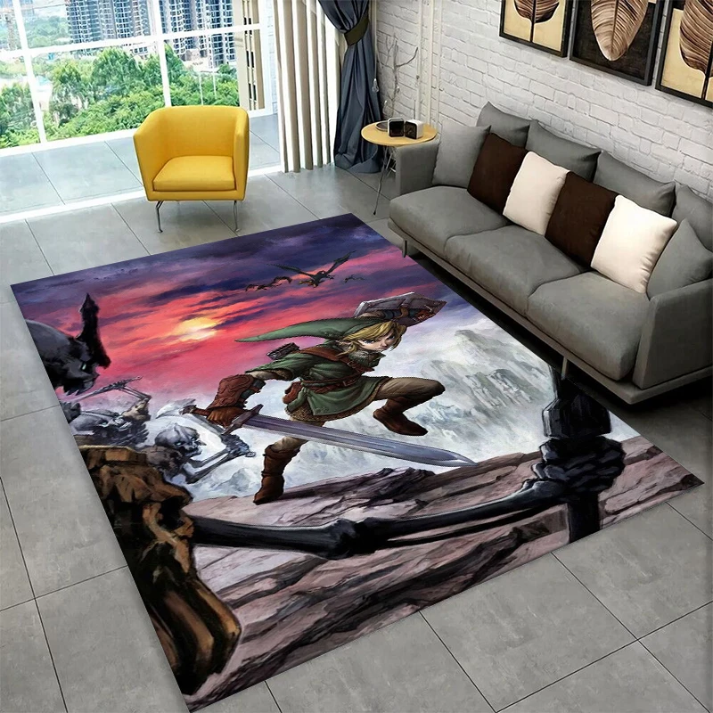 Klassischer Spielteppich „Z-Zelda Cartoon Link“ für Spielzimmer, Schlafzimmer, Wohnzimmer, Sofa, Heimdekoration, Kinderteppich, rutschfeste Bodenmatte