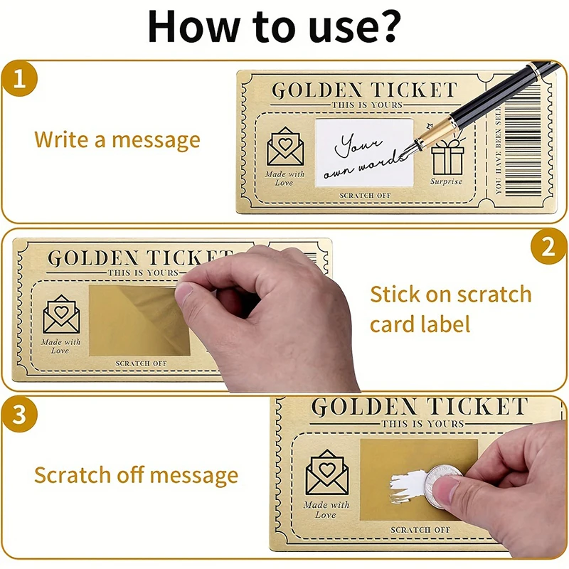 6-teilige goldene Ticket-Rubbelkarten mit Umschlägen, Überraschungsticket zum Schreiben Ihres eigenen Spezials Image