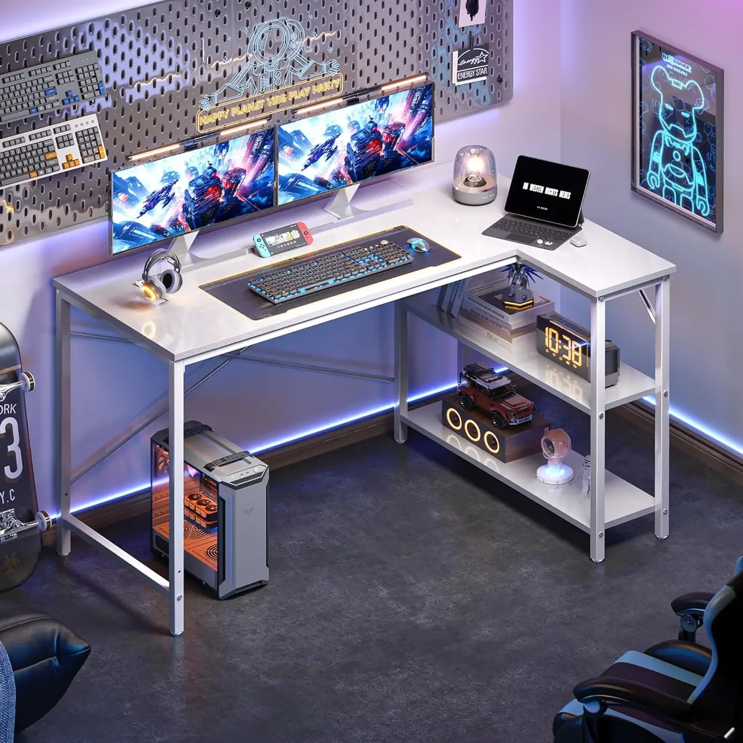 Schreibtisch, Gaming-Tisch mit Regal, Eckschreibtisch mit 120 cm Computertisch, L-förmiger PC-Computertisch für Zuhause und Büro, Mesas Para Escritório-Möbel Image