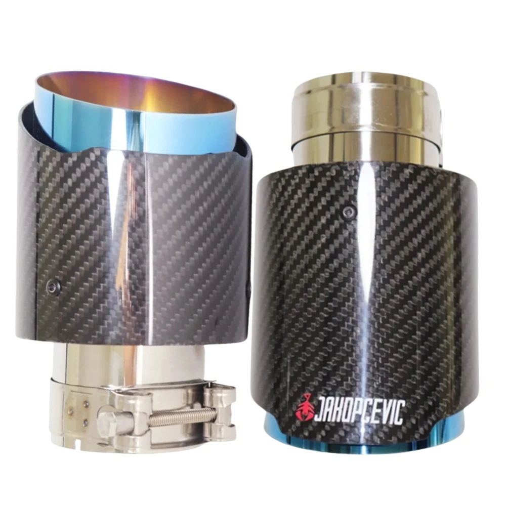 1Pcs Auto Modifikation Einzigen Auspuff Spitze Rohr Glänzend Blau Carbon Faser Schalldämpfer Endrohr Auspuff Düse Image