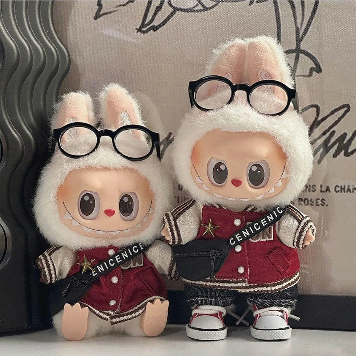 Plüsch Puppe Kleidung Rote Jacke Baseball Jersey Outfit Zubehör Für 15/17 cm Labubu Puppe der Outfit Zubehör geschenk