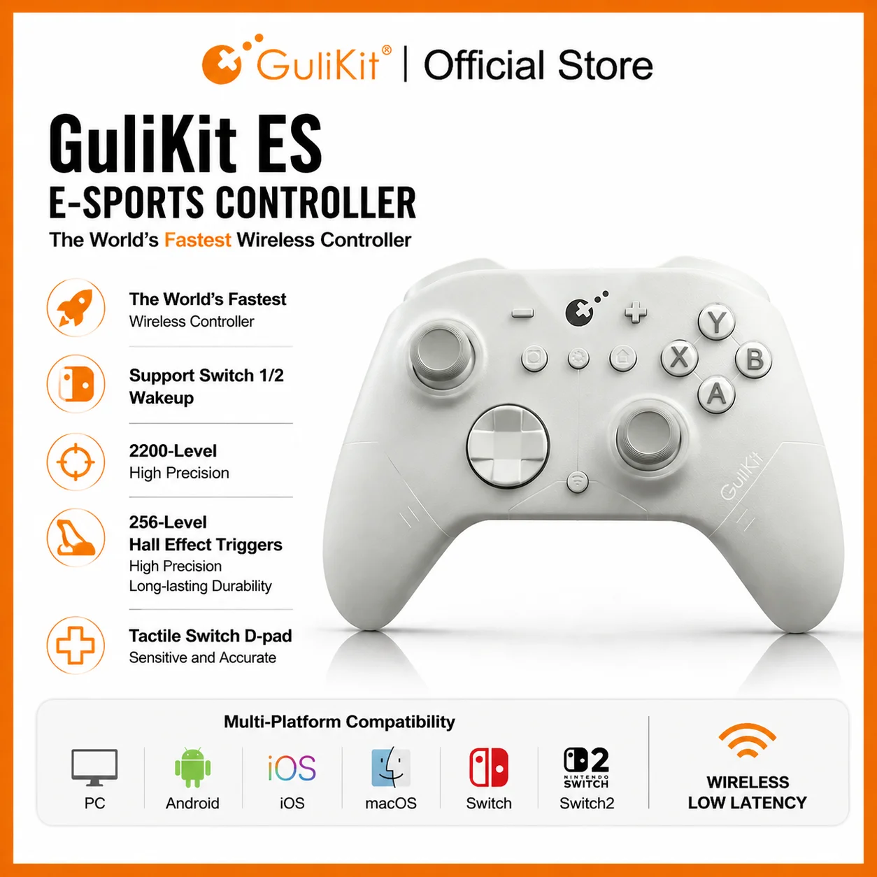 GuliKit ES E-Sports Bluetooth-Controller für Nintendo Switch, Switch 2, kabelloses Gamepad mit Hall-Effekt-Joystick für PC und Android Image