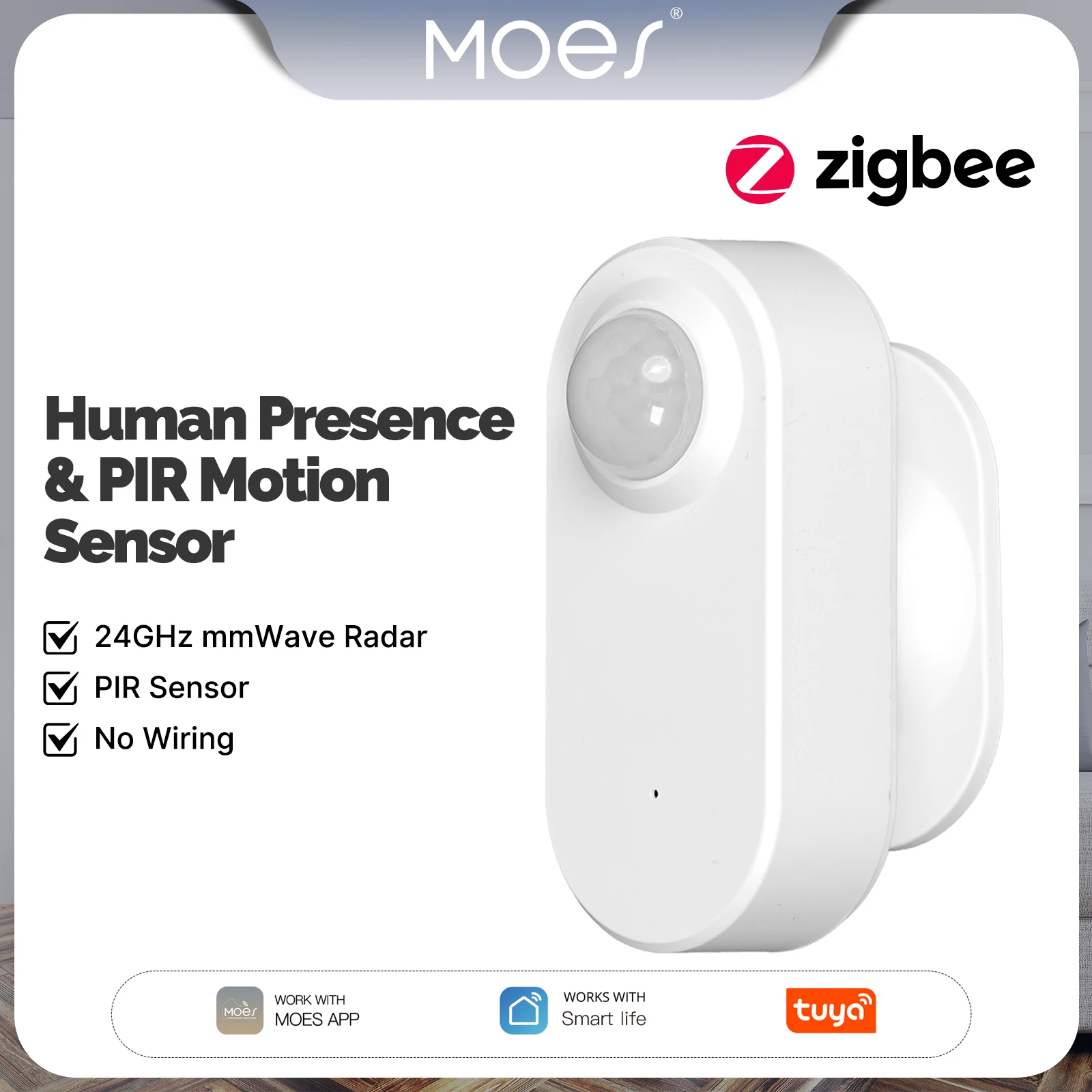 MOES ZigBee Menschlicher Präsenzsensor PIR Smart Radar 24GHz mmWave Tuya Drahtlose App Fernüberwachung Bewegungs- und Ruhestandserkennung Image