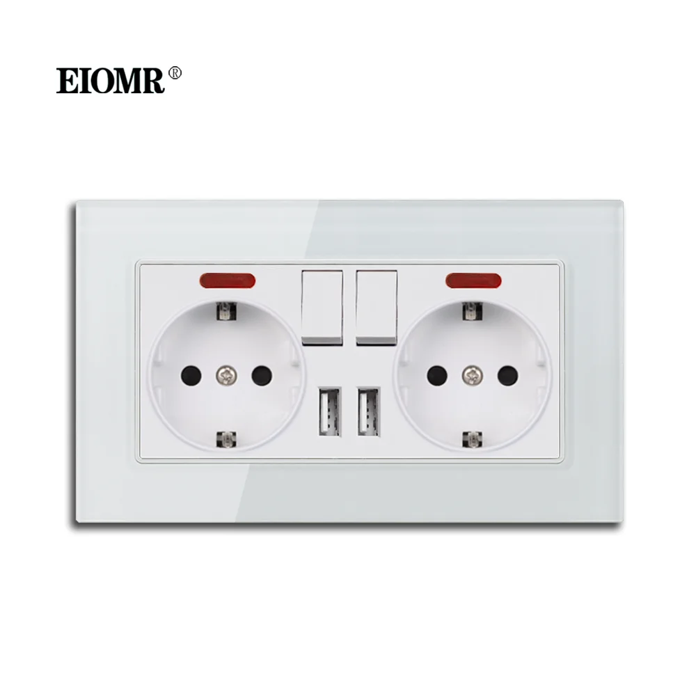 EIOMR EU Deutsche Steckdose mit USB-Anschluss 146 * 86 mm 220 V 16 A mit Wippschalter Steckdose mit LED-Anzeige Home Wall Socket Image