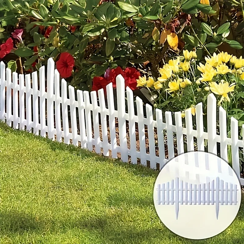 20 weißer Gartenzaun aus Kunststoff, langlebig, wetterbeständig, Rasen- und Blumenbeet-Rand, einfache Montage, Landschaftspfähle für den Außenbereich, Hofdekoration Image