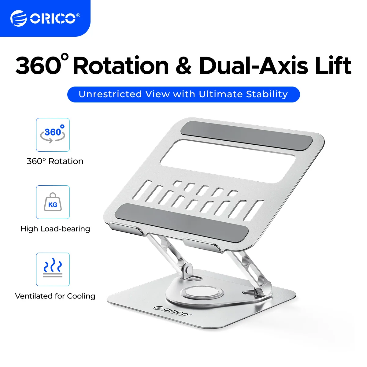 ORICO faltbarer Laptop-Ständer aus Aluminiumlegierung, 360° verstellbarer Notebook-Ständer für Laptops bis zu 17 Zoll, zusammenklappbarer Desktop-Stützhalter Image