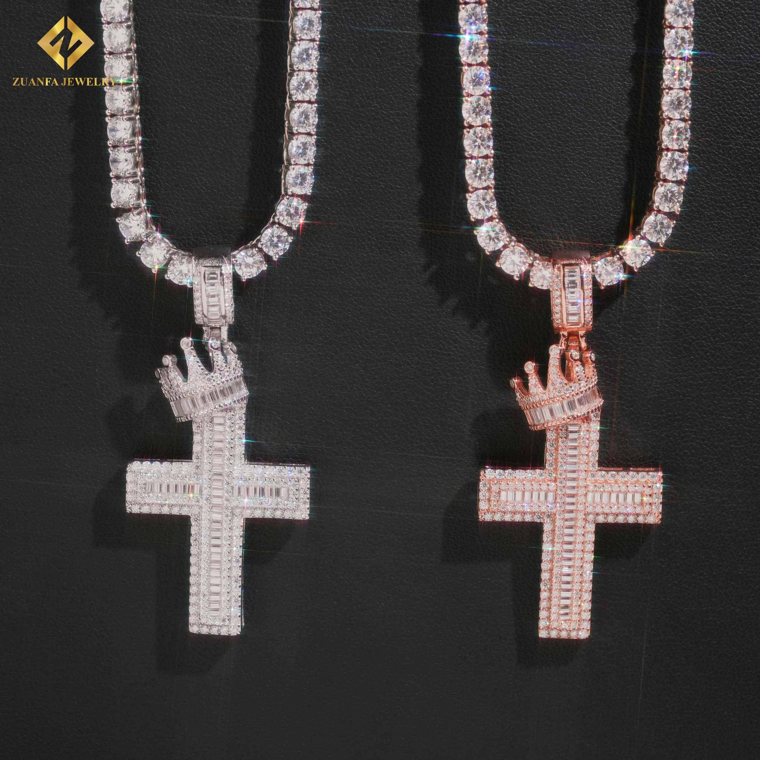 Ciondolo a Croce con Corona Iced Out in Moissanite VVS Gioielli Hip Hop Argento Sterling 925 da Uomo Magazzino USA