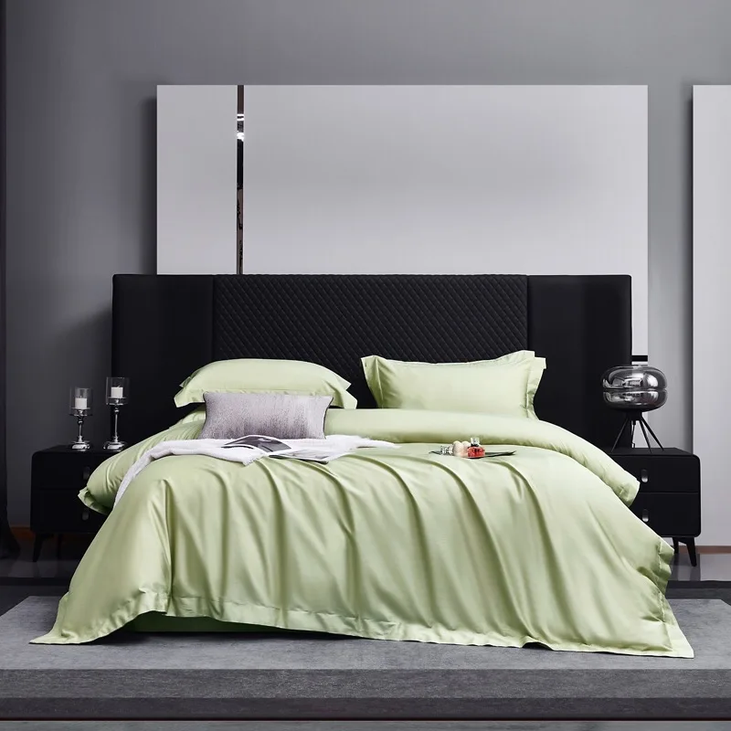 Set di Biancheria da Letto di Alta Classe in Cotone 100S 4 Pezzi Copripiumino Verde Tinta Unita Tessuto Confortevole per Tutte le Stagioni Misura Personalizzabile