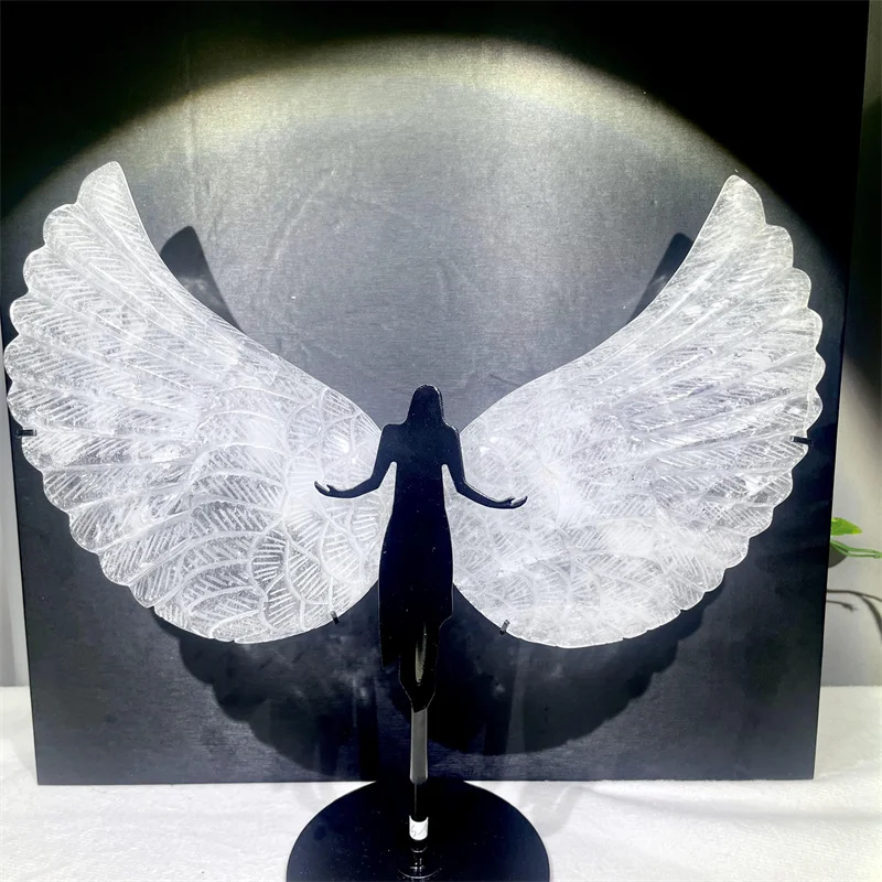 Intera pietra curativa chiaro quarzo ali di farfalla con supporto in metallo per regali di decorazione