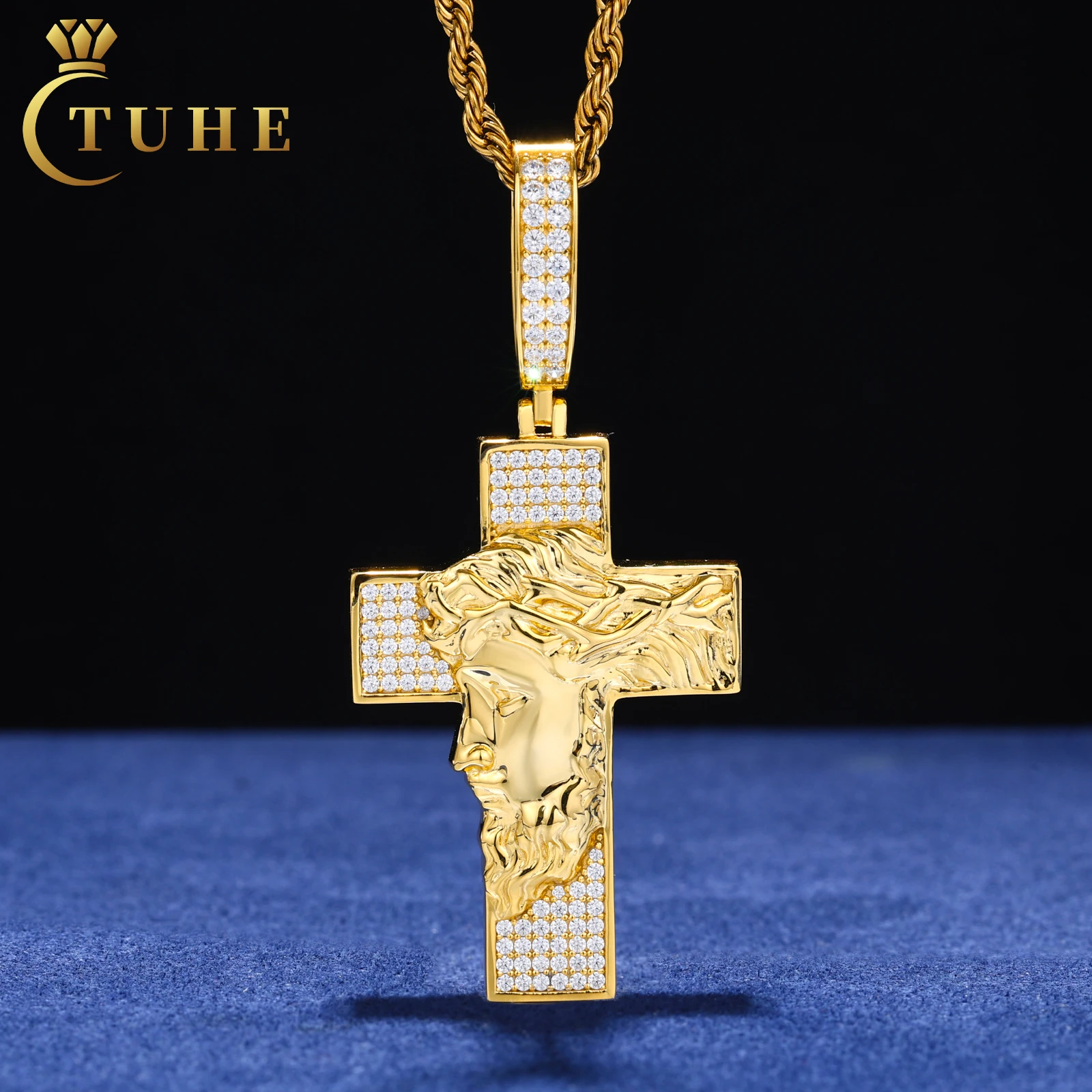 Gioielli Hip Hop in Argento Sterling 925 con Diamante Moissanite VVS Scintillante Classico Ciondolo a Croce di Gesù per Uomo Rapper