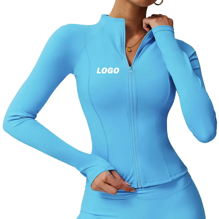 Set di abbigliamento da donna con Logo personalizzato per Yoga Slim Fit giacca da ginnastica manica lunga sport con Zip su da ginnastica cappotti da allenamento con cerniera per BBL giacche