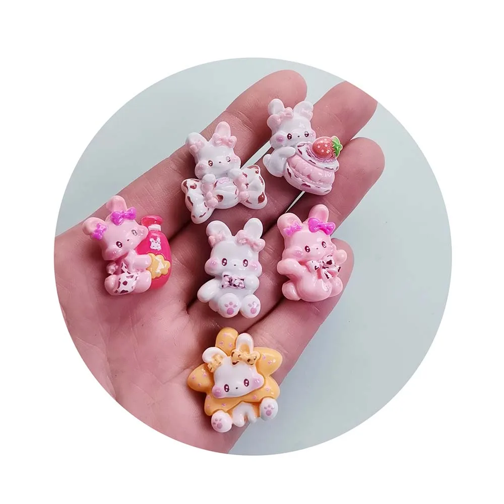 100 pezzi Kawaii cartone animato in resina di coniglio animale Cabochon a fondo piatto fai da te Scrapbooking creazione di parti di accessori