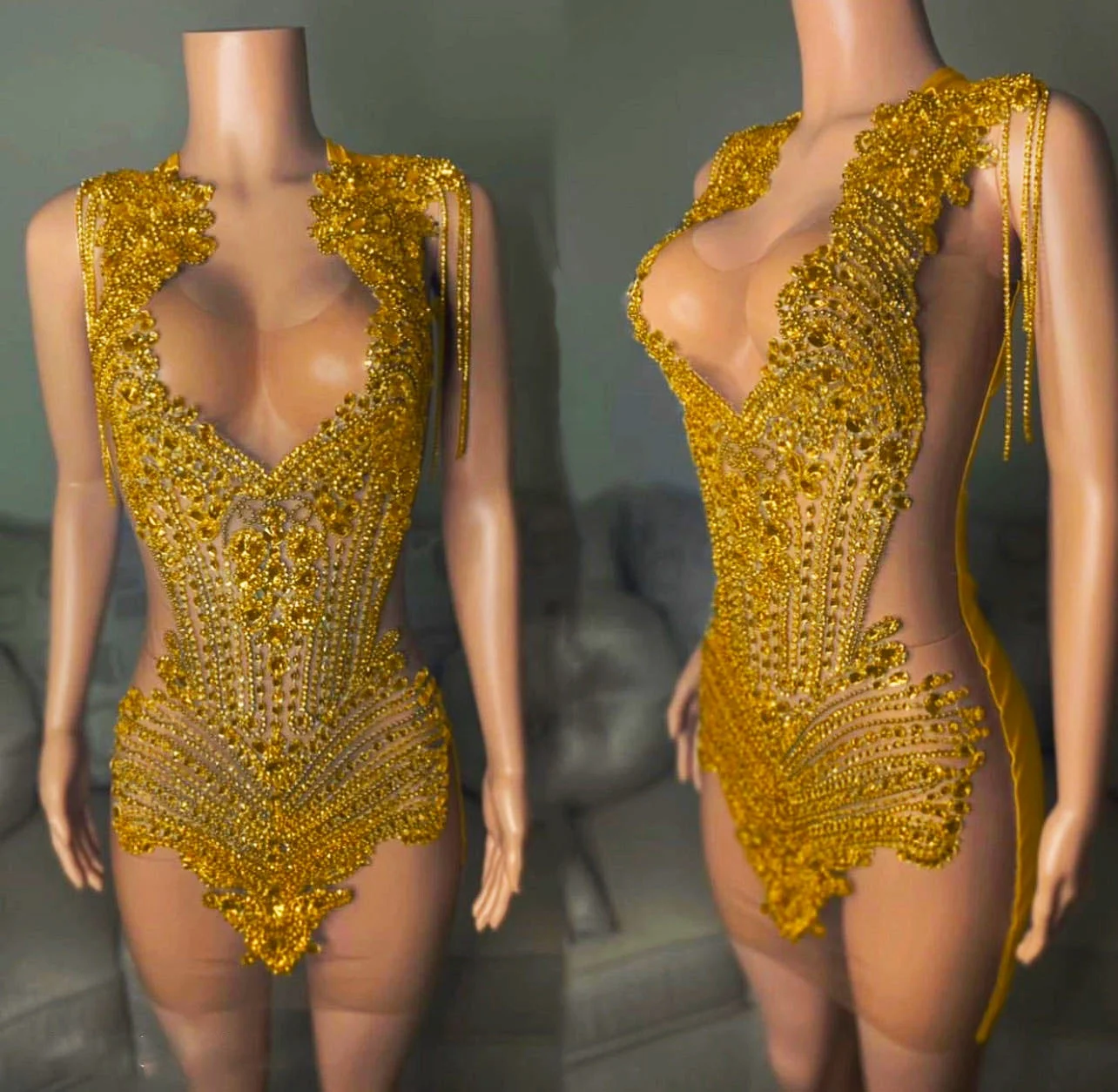 Abiti Mini Corsetto di Lusso Ocstrade Vestiti da Festa e Club per Donne Abito Dorato con Strass per Compleanno Vestiti da Cerimonia con Diamanti e Glitter