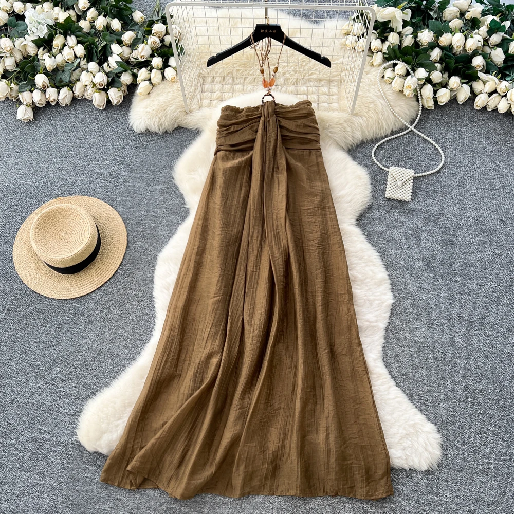 Abito lungo estivo casual da donna con scollo all'americana senza maniche stile impero modello slim