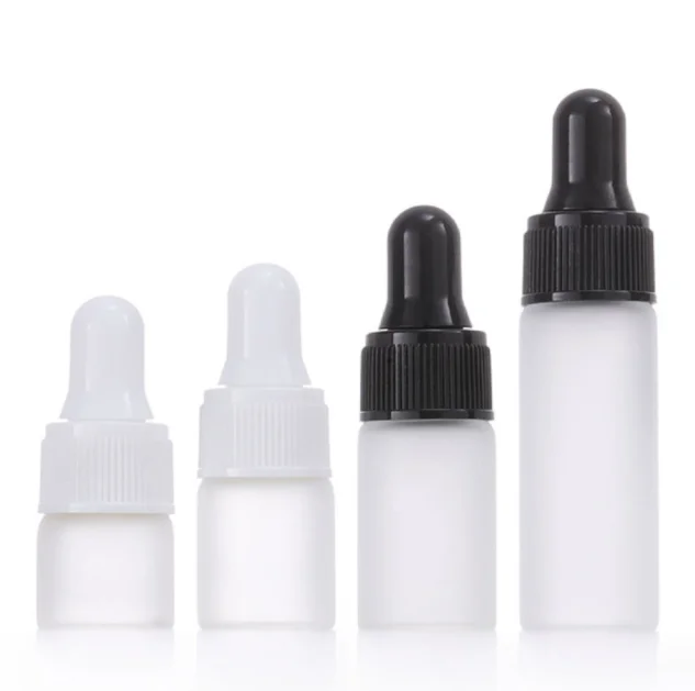 Flacone per campione di olio di vetro 1ml 2ml 3ml 5ml 10ml Mini flacone contagocce di olio essenziale di vetro smerigliato con tappo contagocce di plastica nera