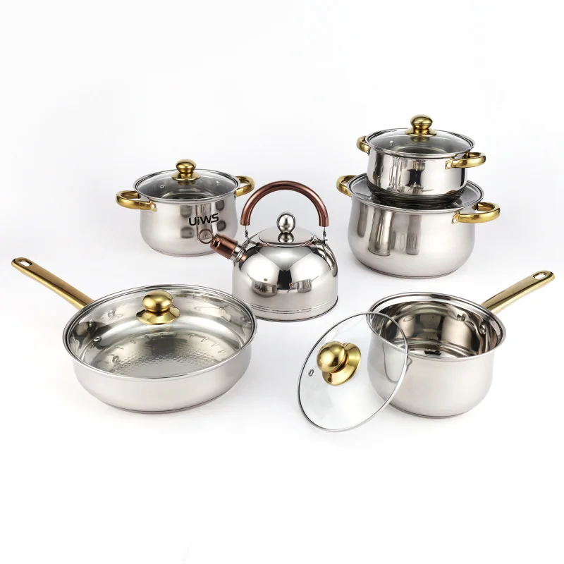 Set di Pentole in Acciaio Inox a Cinque Strati con Doppio Fondo Set da 12 Pezzi di Pentole e Padelle