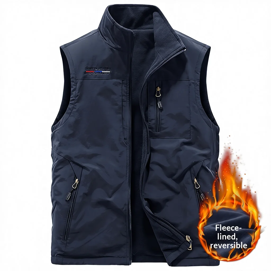Gilet in pile da uomo in velluto a coste jacquard 100% poliestere imbottito antivento caldo per sport all'aria aperta e tempo libero con cerniera Collezione Autunno/Inverno 2023