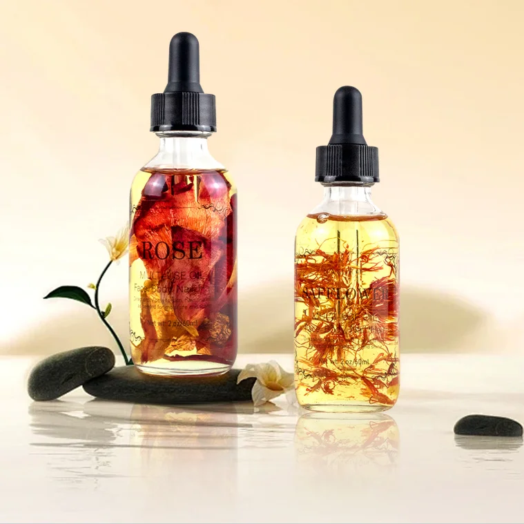 Olio da Massaggio all'Ingrosso con Etichetta Privata 100% Puro Naturale Biologico Anti-Età con Petali di Rosa Olio Essenziale per Viso e Pelle