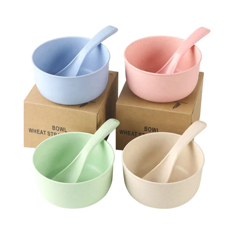 Ciotola in fibra di paglia di grano materiali riutilizzabili degradabili eco-friendly stoviglie Creative zuppa ciotole e cucchiaio 2 pz/set con scatola