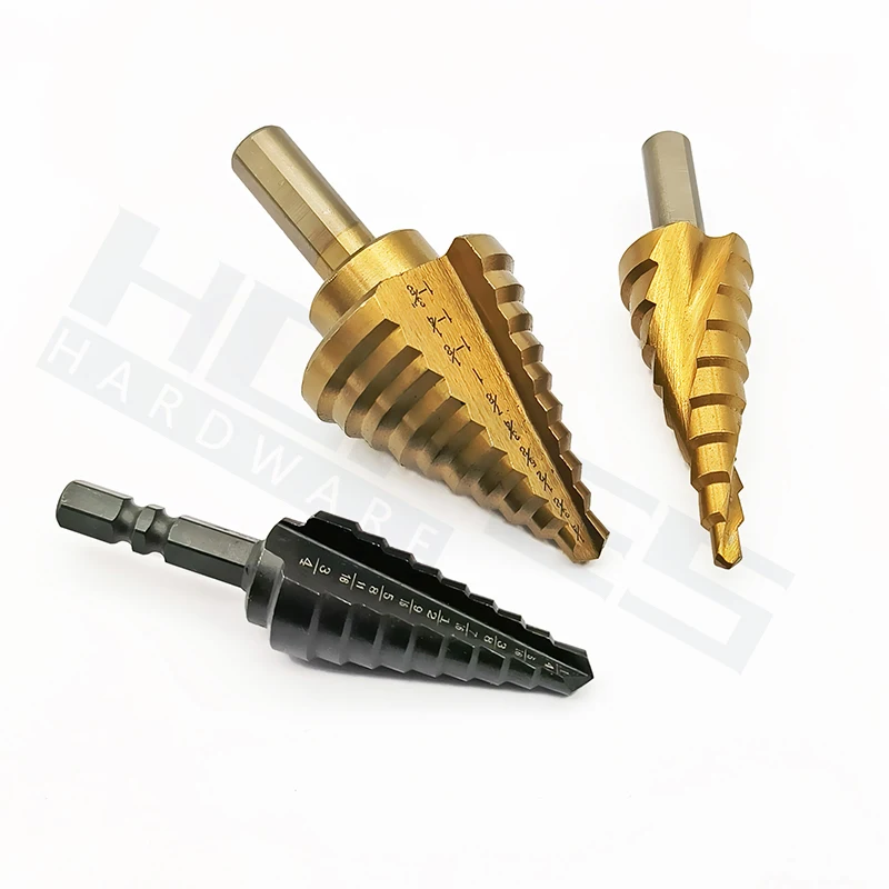 3 pz 5 pz 6 pz Kit HSS punte per trapano a gradini con dimensioni in pollici 1/8 3/16 1/4 1/2 3/4 7/8 1 3/8