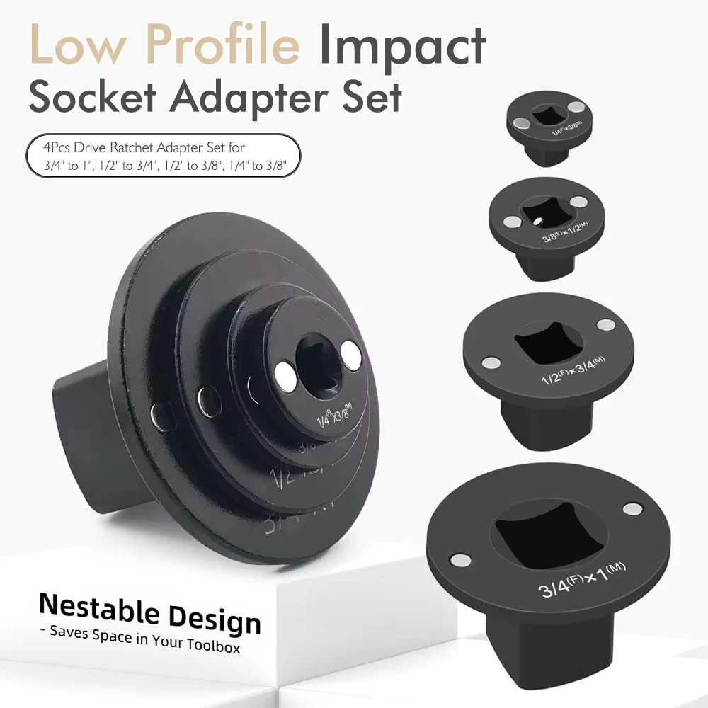 Set di 4 Adattatori Magnetici a Basso Profilo per Chiavi a Bussola Convertitori da 3/4\" M a 1/2\" F 1/2\" M a 3/8\" F 3/8\" M a 1/4\" F