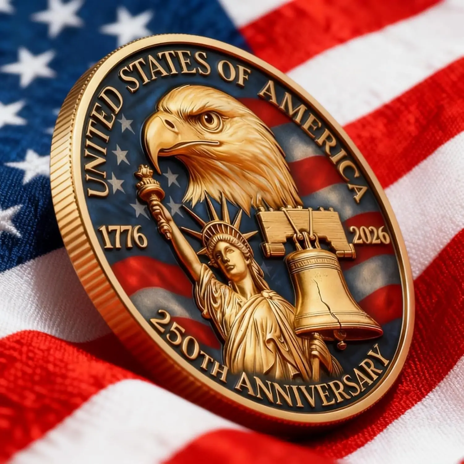 Moneta Commemorativa Statua della Libertà Aquila Campana 1776 2026 America 250° Anniversario Moneta USA 250 Anni Anniversario Monete Stati Uniti