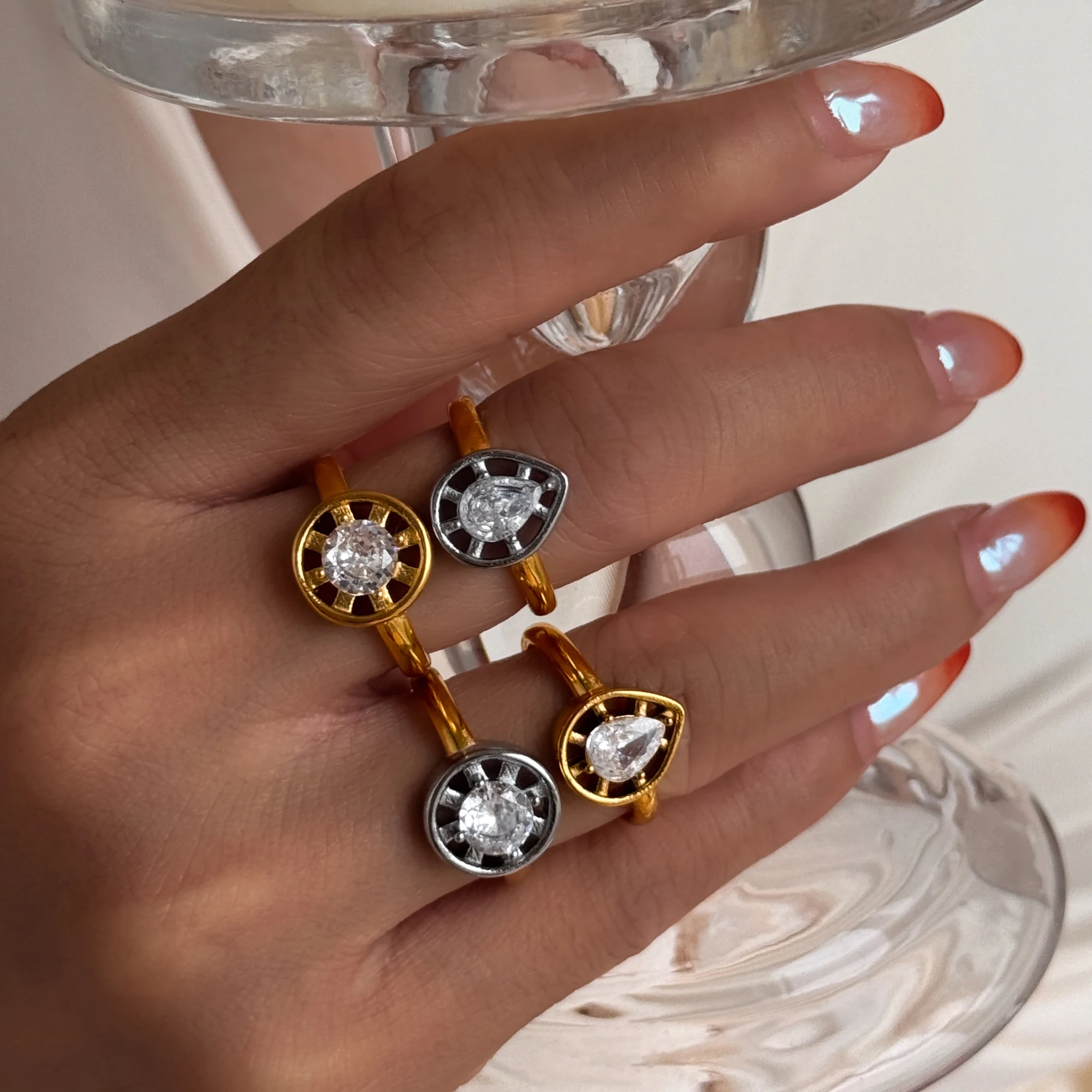 Nuovo BOHO VINTAGE CLEAR strappo zircone unico design SET anello Dazan 2025 HOT 18k PVD oro placcato in acciaio inossidabile gioielli da donna