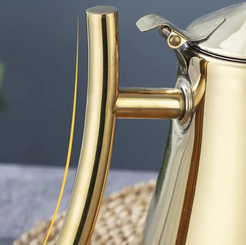 Teiera in Acciaio Inox per Cucina Bollitore per Caffè in Argento e Oro 1.5L/2L Teiera in Acciaio Inox per Hotel