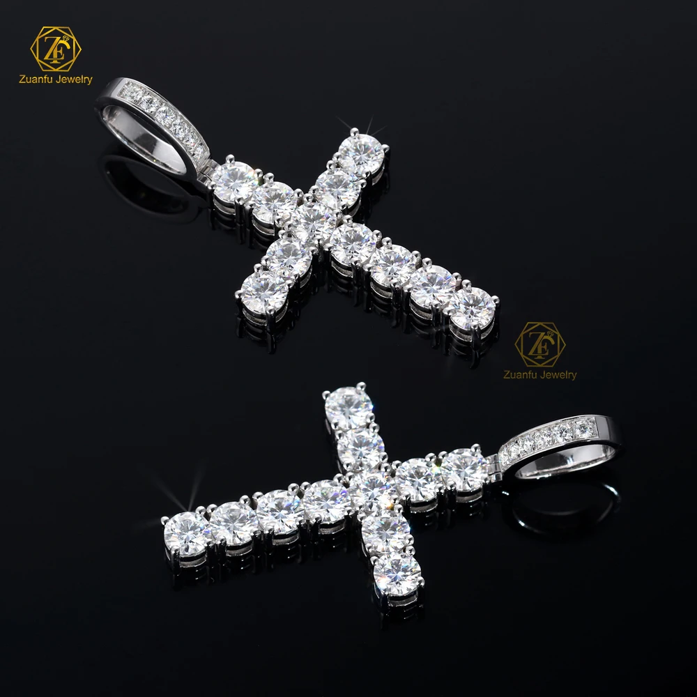 Gioielli Hiphop 18k placcato oro ghiaccio fuori croce Moissanite collana Tennis diamanti 925 argento VVS Moissanite ciondolo croce