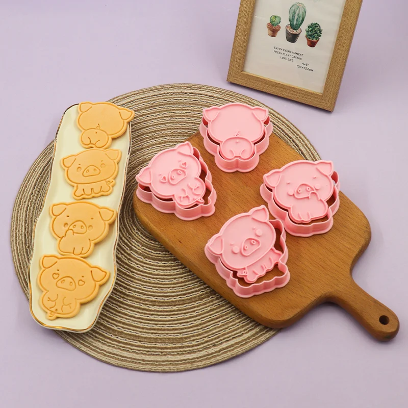 Dolce maialino serie simpatico maialino 3D cartone animato stampo Cracker stampato da te biscotto personalizzato natale eco-friendly stampo per biscotti in plastica