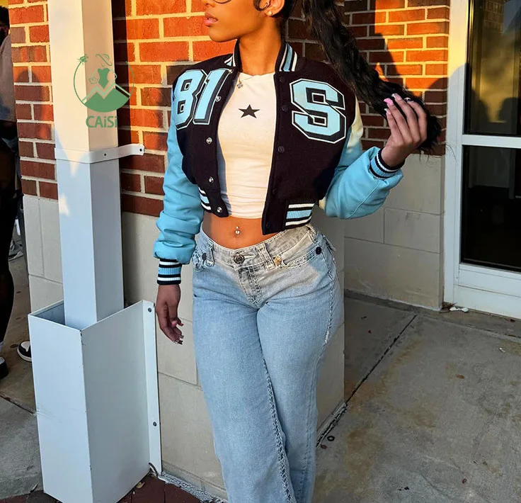 2025 autunno inverno nuova giacca da donna alla moda in pelle sintetica giacca Bomber Varsity manica lunga cappotto da donna