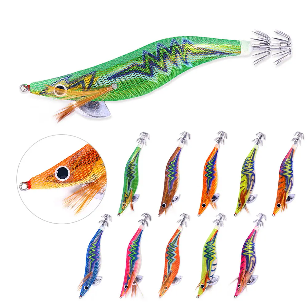 3.5 # Esca Artificiale Luminosa a Forma di Polpo 14cm/20g Colorata per Pesca in Acqua Salata Esca in Legno a Forma di Gambero e Calamaro