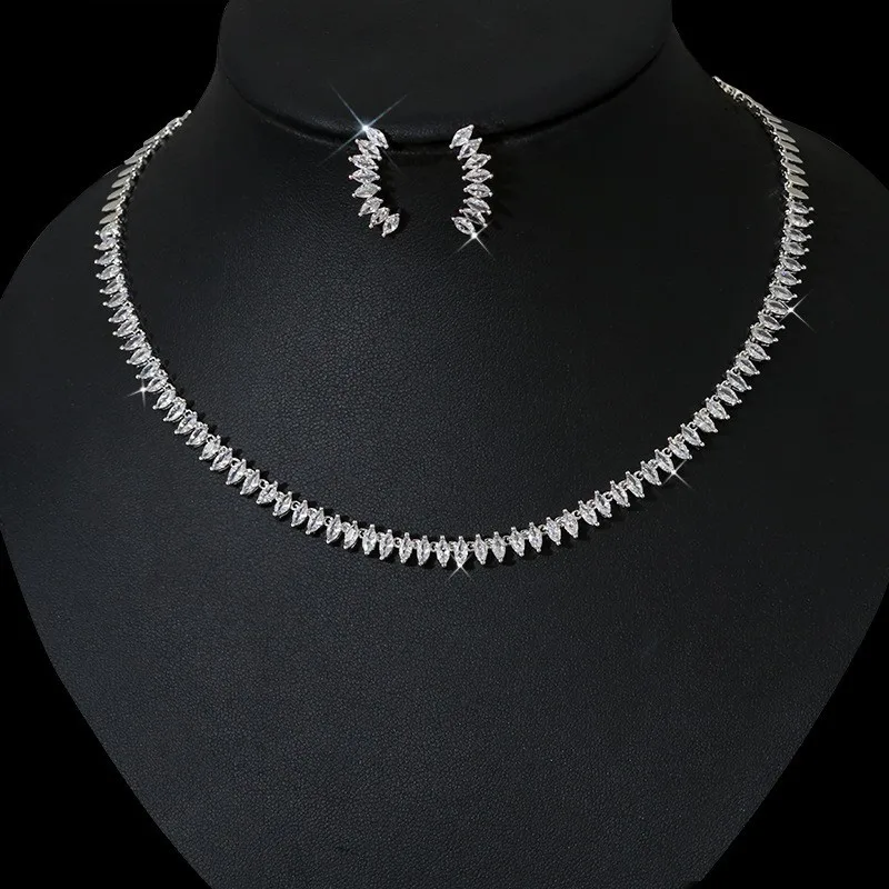 Set di gioielli HIBRIDE di lusso accessori da sposa CZ orecchini a forma di goccia d'acqua pavimentati Set di collana per regali da donna N-452
