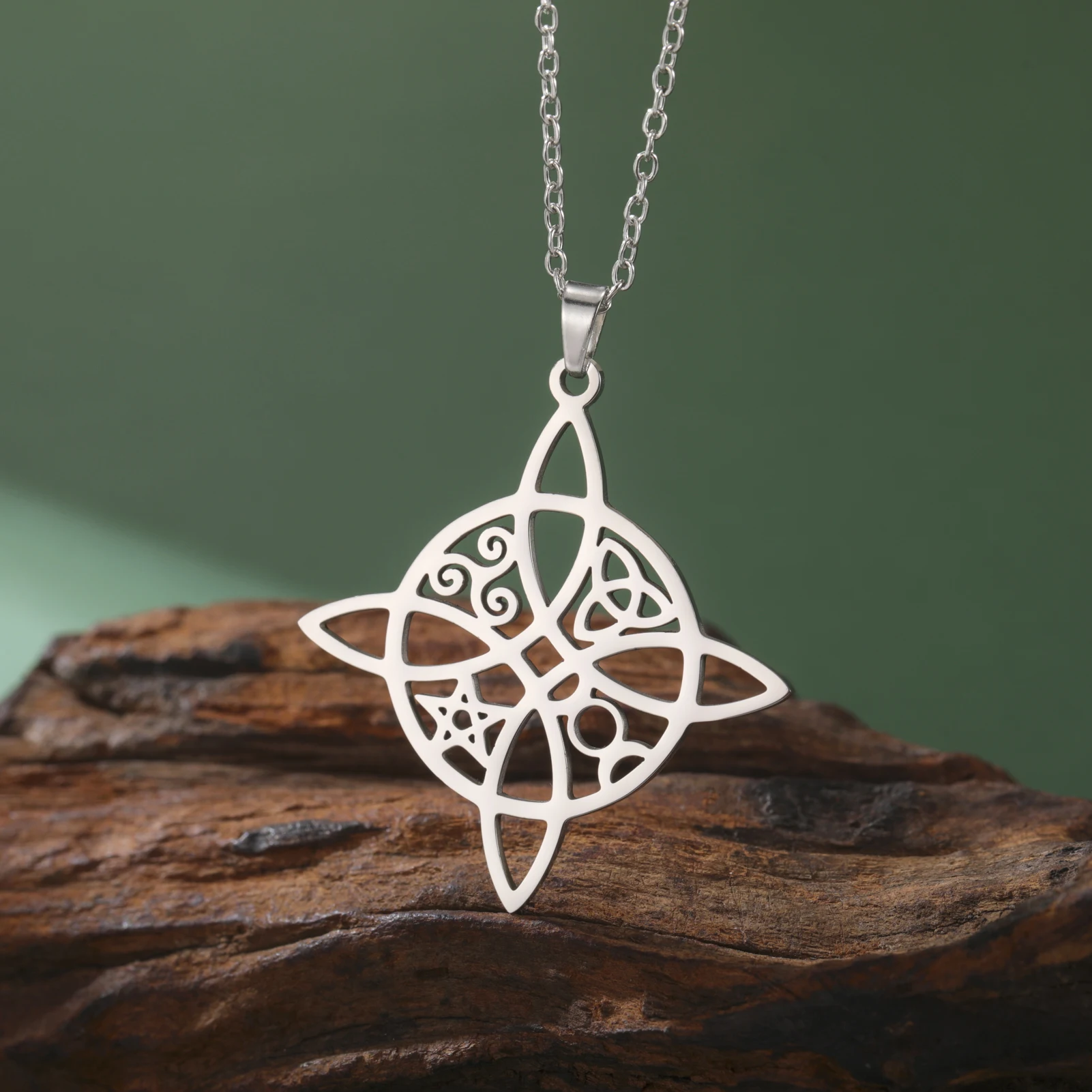 Collana con ciondolo con nodo da strega in acciaio inossidabile collana con amuleto con nodo da strega