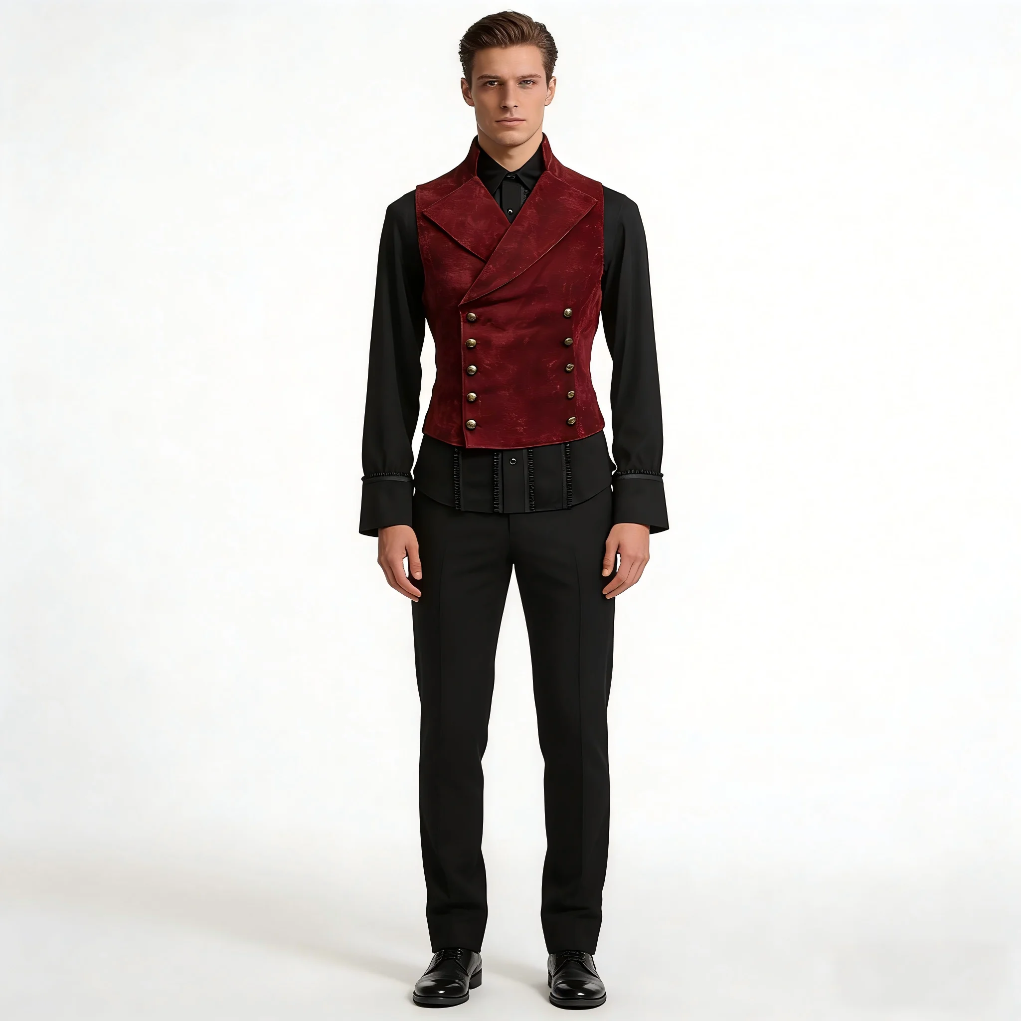 Gilet Gotico Vittoriano Steampunk per Uomo Gilet Retrò Doppiopetto in Velluto con Colletto Alto Slim Fit Senza Maniche per Cosplay