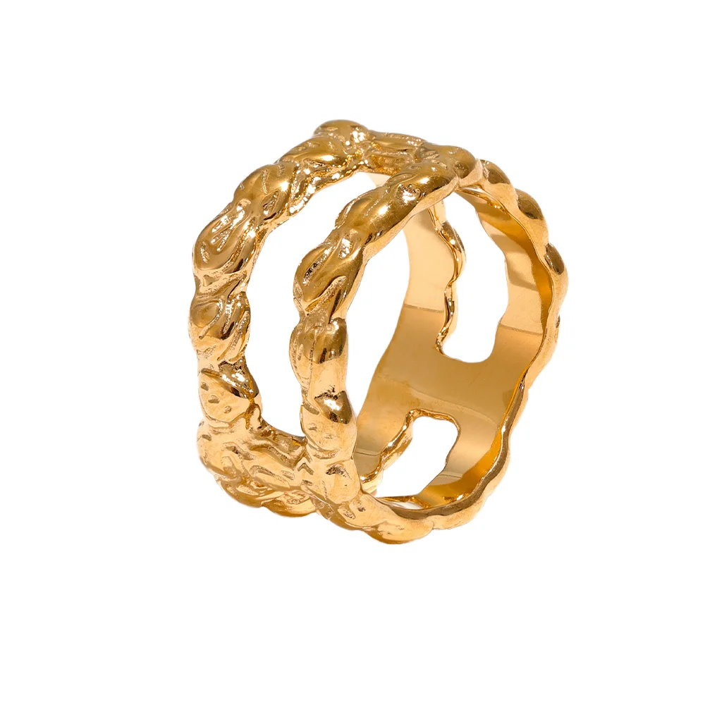 Anello da dito in metallo dal design alla moda 2025 placcato oro 18K PVD in acciaio inossidabile impermeabile per matrimonio fidanzamento donna di tendenza