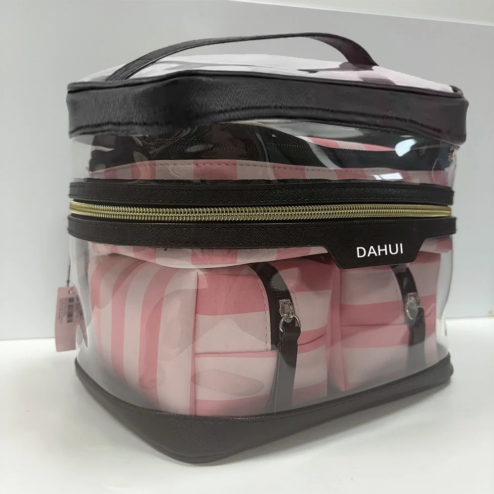 4 in 1 sacchetti promozionali per il trucco eco-friendly Set di borse per cosmetici da viaggio Organizer da toilette trasparente PVC PU strumento per il trucco cosmetico