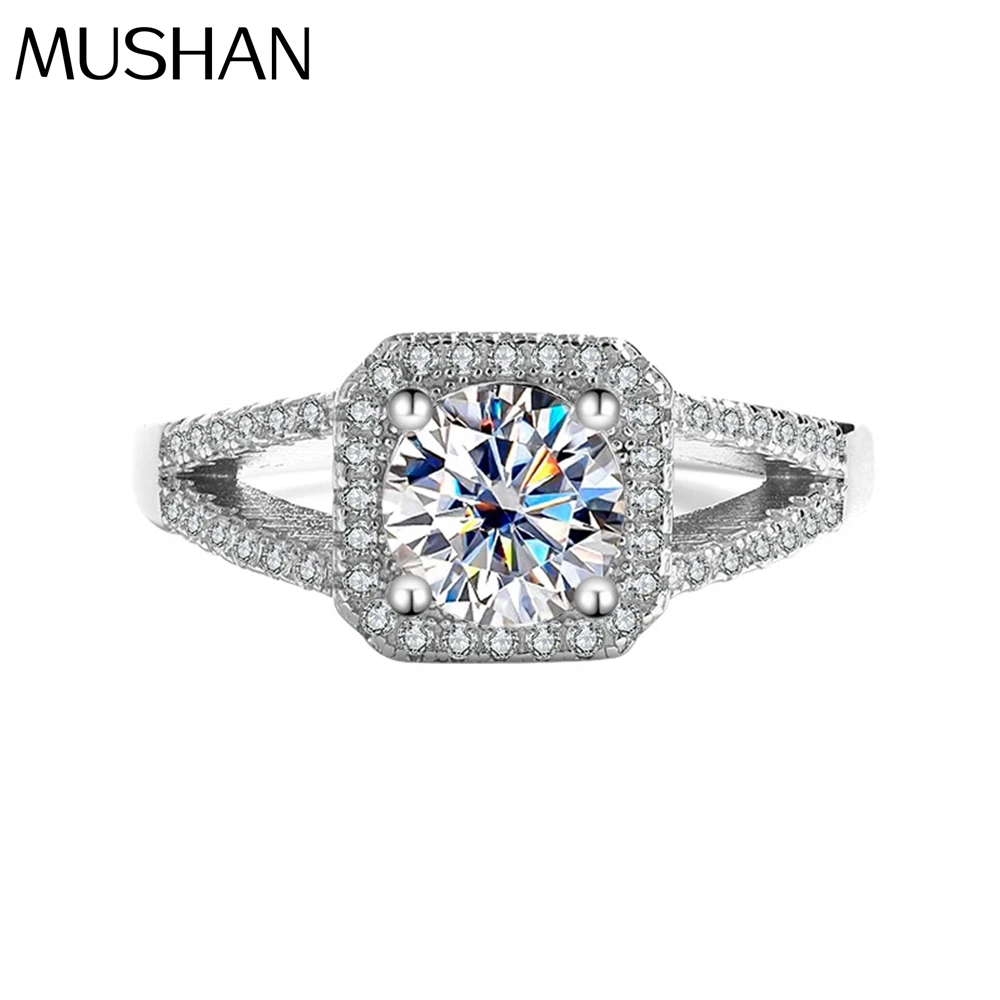 Anello in Argento Sterling S925 della Fabbrica di Gioielli MUSHAN Anello con Doppia Fila di Moissanite Quadrata Anello di Fidanzamento e Matrimonio con Diamante