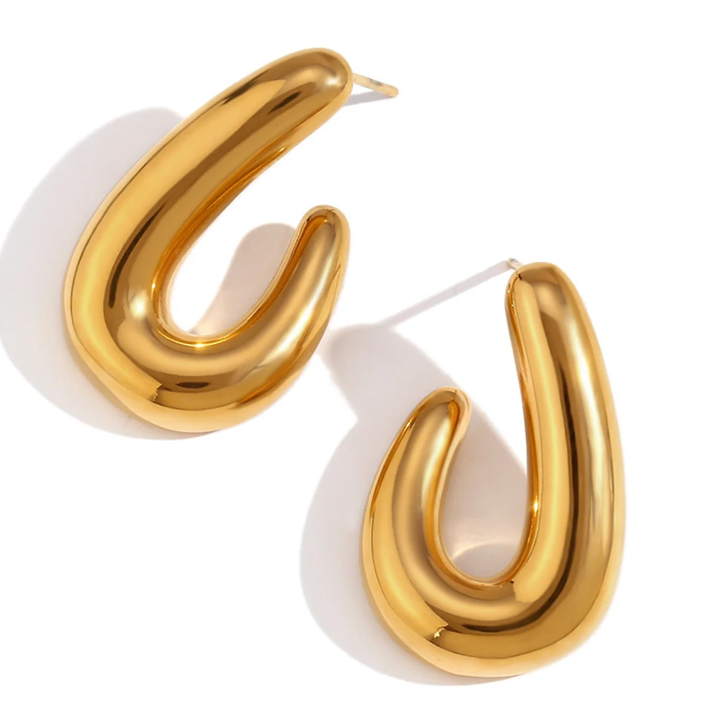 Minimalisti scher 18 Karat vergoldeter geometrischer Edelstahls chmuck Wasserdichte glänzende U-förmige klobige Creolen für Frauen