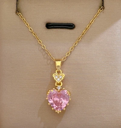 Alla moda oro placcato 18K in acciaio inox cristallo temperamento rosa amore ciondolo collana in acciaio al titanio catena in acciaio per le donne