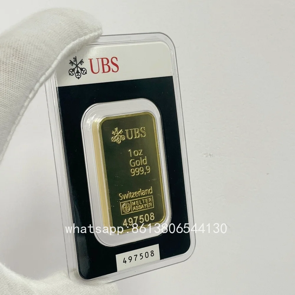 UBS & Kinebar 1 oz Goldbarren-Replik, 24K vergoldeter Gedenkbarren aus Kupfer, Sammlerstück, Souvenirgeschenk (keine Währung) Image