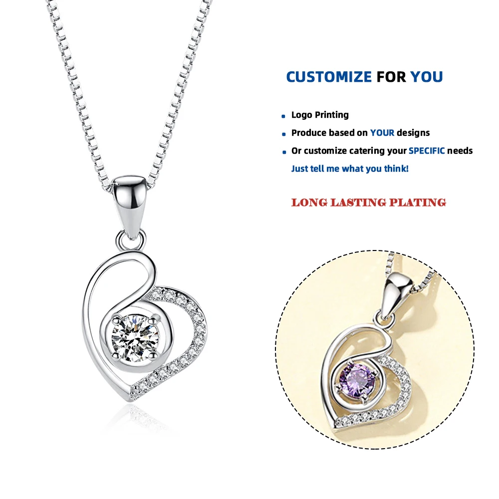 D470 collane a cuore da donna 925 in argento Sterling con ciondolo a forma di cuore con ciondolo a forma di cuore gioielli per madri (esclusa la catena)