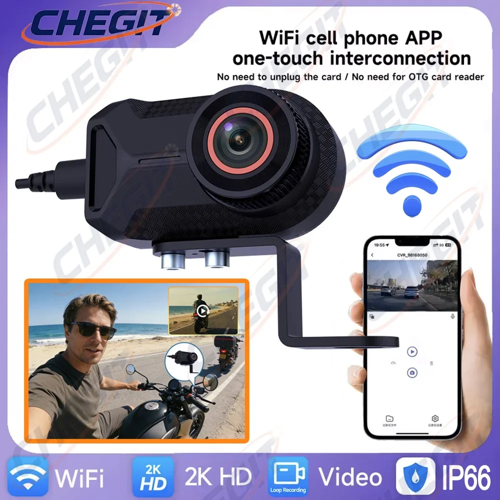 Neue 2K HD Motorrad DVR WiFi APP Wasserdichte IP66 Loop Aufnahme 170 Grad Weitwinkel Kamera Dash Cam HD Video Recorder Image
