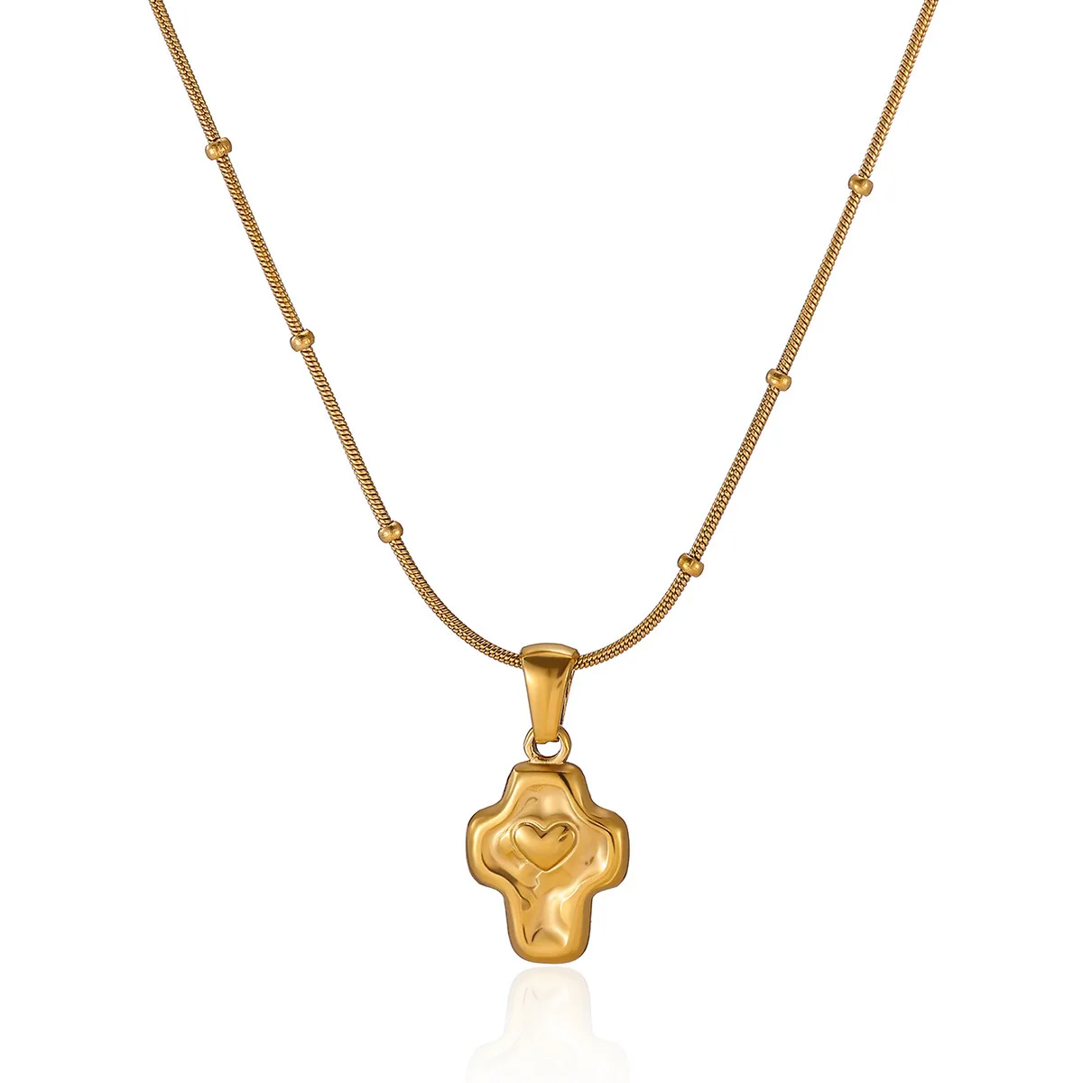 Collana a catena di serpente con perline in oro placcato oro 18K collana a forma di croce religiosa collana a cuore per le donne