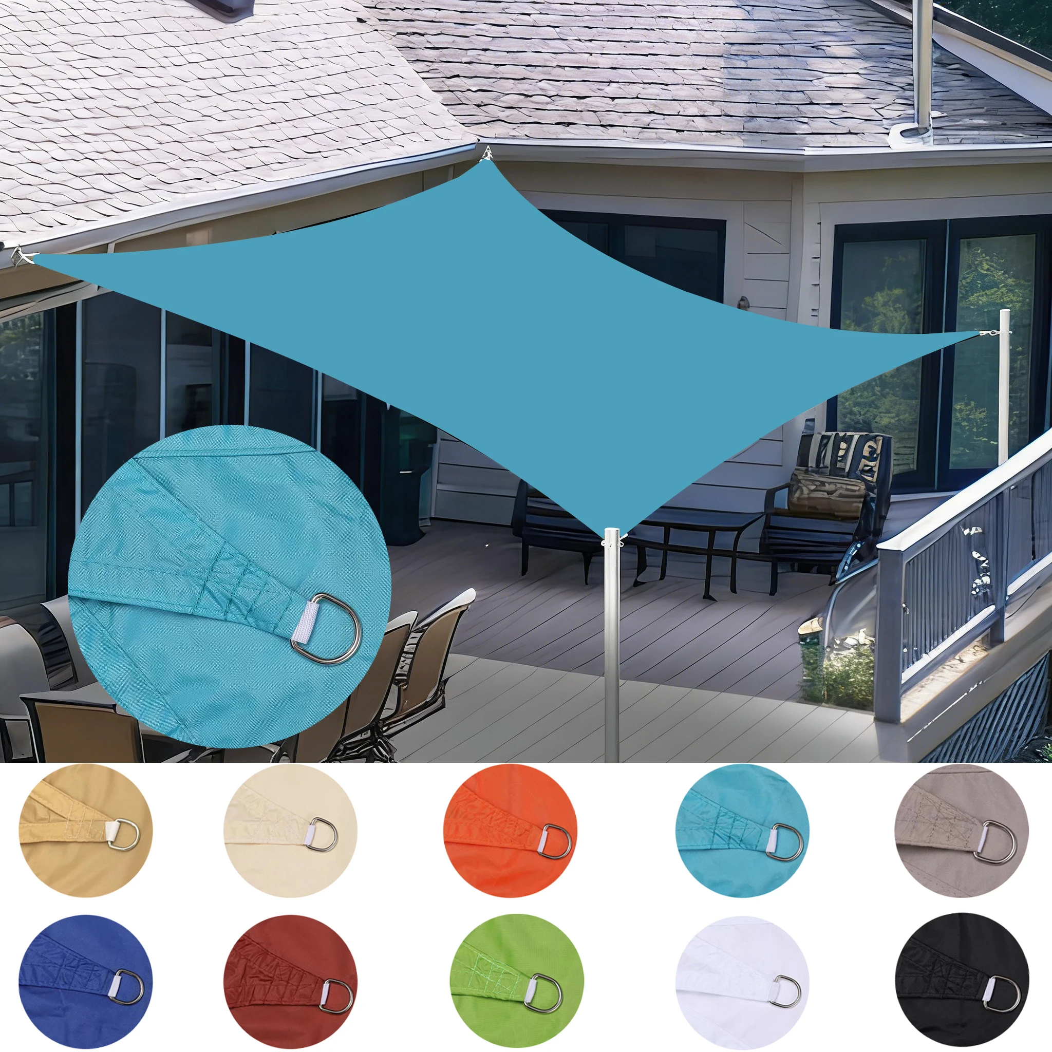 Sonnensegel UV-Schutz Wasserdichtes Vordach für Terrasse, Garten, Carport, Schwerlast-Markise mit Edelstahl-D-Ringen